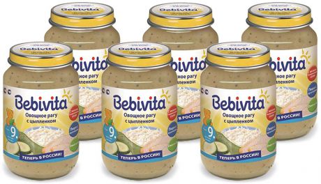 Bebivita пюре овощное рагу с цыпленком, с 9 месяцев, 6 шт по 190 г