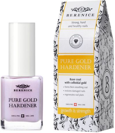 Средство для роста ногтей Berenice Pure gold hardener, укрепляющее, с золотом, 15 мл