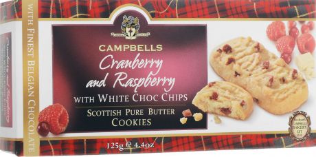 Campbells Cranberry and Raspberry печенье с кусочками белого шоколада, малиной и клюквой, 125 г