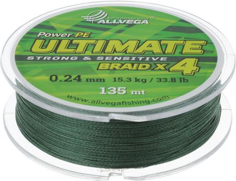 Леска плетеная Allvega "Ultimate", цвет: темно-зеленый, 135 м, 0,24 мм, 15,3 кг
