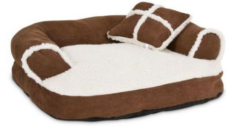 Лежак Petmate Aspen Pet Sofa Bed With Pillow для кошек и мелких собак (51 х 40,5 х 18 см, Коричневый с белым)