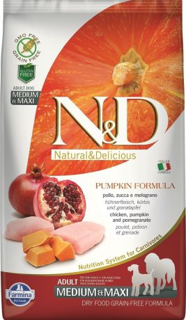 Сухой корм Farmina N&D Grain Free Pumpkin Chicken&Pomegranate Adult Medium&Maxi для собак (12 кг, Курица, тыква и гранат)