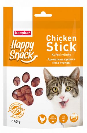 Лакомство Beaphar Happy Snack Chicken Stick Ароматные кусочки мяса курицы для кошек (40 г, Курица)