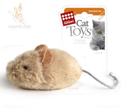 Игрушка Gigwi Мышка со звуковым чипом для кошек (13 см, Бежевый)