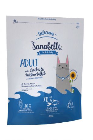 Сухой корм Sanabelle Delicious Adult беззерновой с лососем и бататом для кошек (2 кг, Лосось и батат)