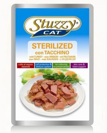 Паучи Stuzzy Cat Sterilized для стерилизованных кошек и кастрированных котов (100 г, Индейка)