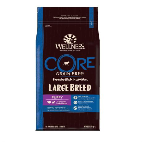 Сухой корм Wellness Core Large Breed Puppy беззерновой для щенков крупных пород (10 кг, Индейка)