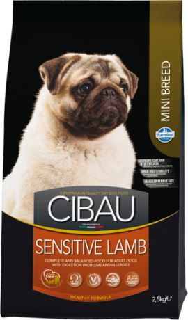 Сухой корм Farmina Cibau Sensitive Mini Lamb для взрослых собак мелких пород с чувствительным пищеварением и аллергией (800 г, Ягненок)