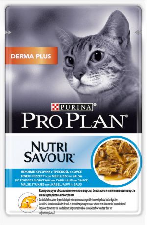 Паучи Pro Plan Nutrisavour Derma Plus в соусе для кошек (85 г, Треска)