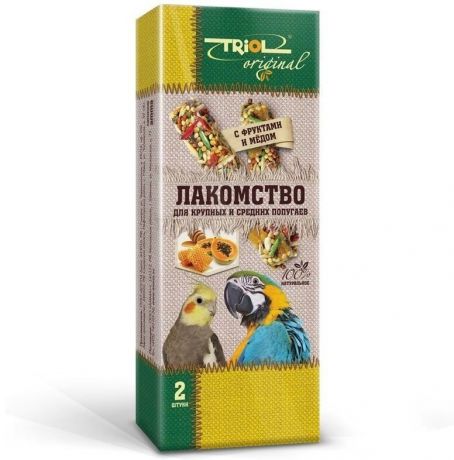 Лакомство Triol Original с фруктами и мёдом для крупных и средних попугаев 2 шт (2 шт, Фрукты и мед)