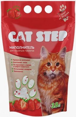 Наполнитель Cat Step Силикагель с ароматом клубники для кошачьих туалетов (3,8 л, )