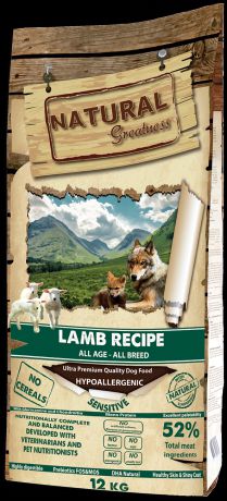 Сухой корм Natural Greatness Lamb Recipe Sensitive для собак с чувствительным пищеварением (12 кг, Ягненок)