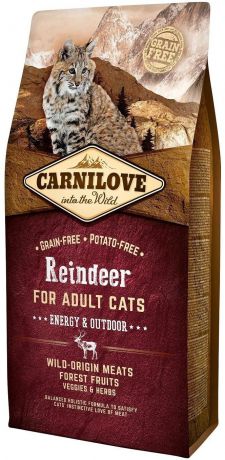 Сухой корм Brit Carnilove Energy&Outdoor Reindeer for Adult Cats с олениной для активных кошек (2 кг, Северный олень)