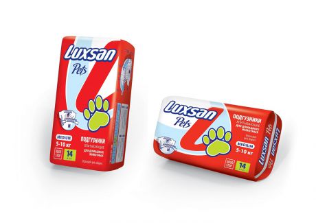 Подгузники впитывающие Luxsan Pets для домашних животных M (5-10 кг) (M (5-10 кг), 14 шт)