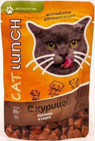 Паучи Cat Lunch кусочки в соусе для кошек (85 г, Говядина)