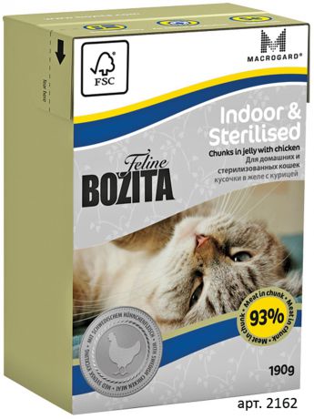 Консервы Bozita Indoor & Sterilised для домашних и стерилизованных кошек кусочки в желе с Курицей 190 г