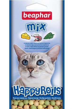 Лакомство Beaphar Happy Rolls Mix со вкусом креветок, мяты и сыра для кошек (80 шт, Креветки, мята и сыр)