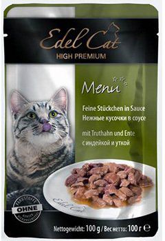 Паучи Edel Cat нежные кусочки в соусе для кошек 100 г (100 г, Индейка, утка)