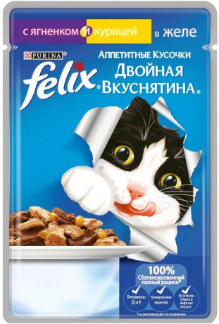 Паучи Felix Двойная вкуснятина для кошек (85 г, Говядина и птица)