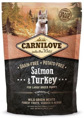 Сухой корм Brit Carnilove Salmon&Turkey For Large Breed Puppy с лососем и индейкой беззерновой для щенков крупных пород (1,5 кг, Лосось и индейка)