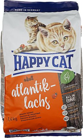 Сухой корм Happy Cat Adult Fit&Well Atlantik-Lachs с атлантическим лососем для кошек (300 г, )