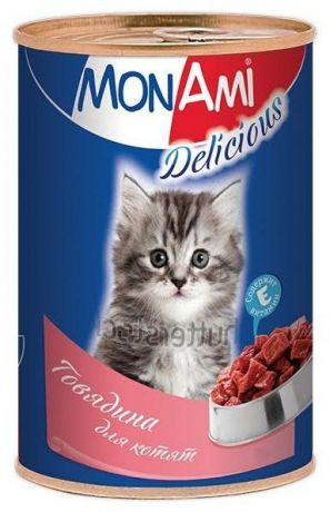 Консервы Mon Ami Delicious для котят с говядиной, 350 г (350 г, Говядина)