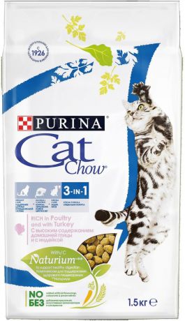 Сухой корм Cat Chow Feline 3 in 1 для взрослых кошек (1,5 кг)