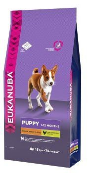 Сухой корм Eukanuba Puppy для щенков средних пород (15 кг, )