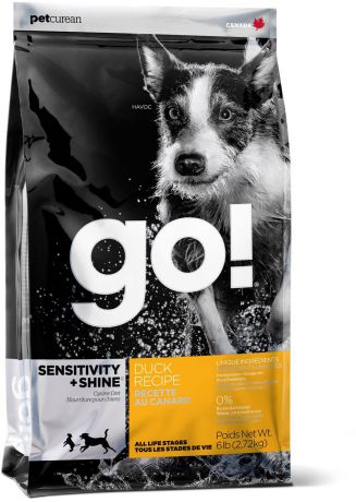 Сухой корм Go! Sensitivity+Shine Duck Recipe с цельной уткой и овсянкой для щенков и взрослых собак (11,35 кг, )