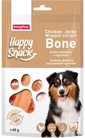 Лакомство Beaphar Happy Snack Chicken Jerky Wrapped Calcium Bone Куриное филе на кальциевой косточке для собак (60 г, Курица)