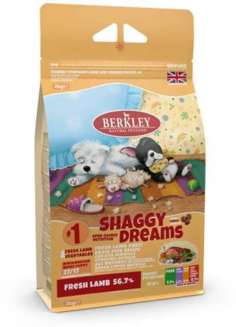 Сухой корм Berkley №1 Puppy Shaggy Dreams беззерновой для щенков мелких и средних пород (2 кг, Ягненок с овощами, фруктами и ягодами)