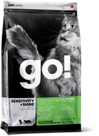 Сухой корм Go! Sensitivity+Shine Grain Free Freshwater Trout, Salmon Recipe для котят и кошек (1,82 кг, )