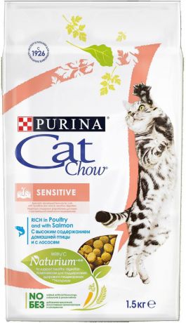 Сухой корм Cat Chow Special Care Sensitive для кошек с чувствительным пищеварением (1,5 кг + 500 г Домашняя птица и лосось)
