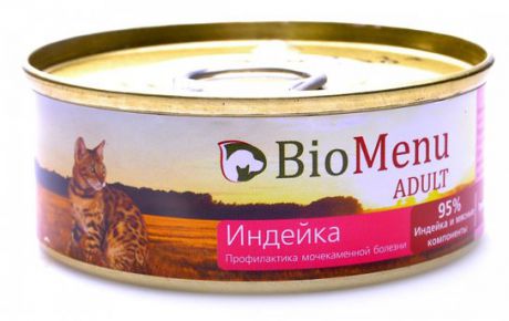 Консервы BioMenu Adult паштет для кошек профилактика МКБ (100 г, Индейка)
