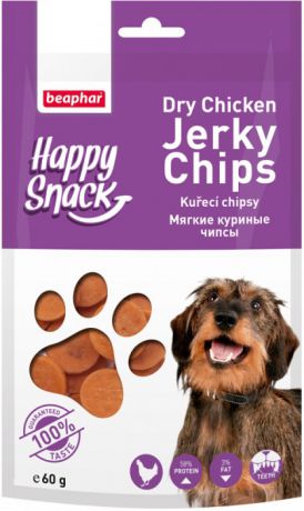 Лакомство Beaphar Happy Snack Chicken Jerky Chips Мягкие куриные чипсы для собак (60 г, Курица)