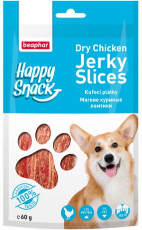 Лакомство Beaphar Happy Snack Dry Chicken Jerky Slices Мягкие куриные ломтики для собак (60 г, Курица)
