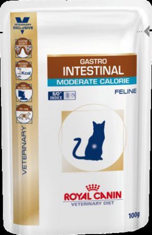 Паучи Royal Canin Gastro Intestinal Moderate Calorie для кошек при нарушениях пищеварения (100 г, )