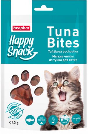 Лакомство Beaphar Happy Snack Tuna Bites Мягкие чипсы из тунца для котят (40 г, Тунец)