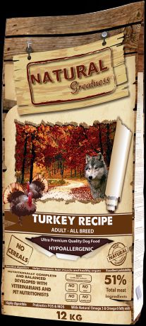 Сухой корм Natural Greatness Turkey Recipe для собак (12 кг, Индейка)