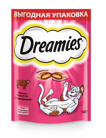 Лакомство Dreamies подушечки для кошек (140 г, Говядина)