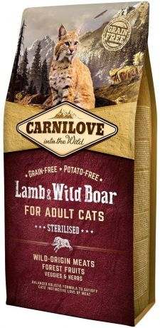Сухой корм Brit Carnilove Sterilised Lamb & Wild Boar for Adult Cats для стерилизованных кошек (2 кг, Ягненок и дикий кабан)
