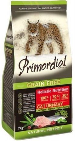 Сухой корм Primordial Grain Free Cat Urinary беззерновой для кошек с МКБ (2 кг, Индейка и сельдь)