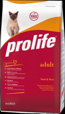 Сухой корм Prolife Adult для взрослых кошек (1,5 кг, Говядина и рис)