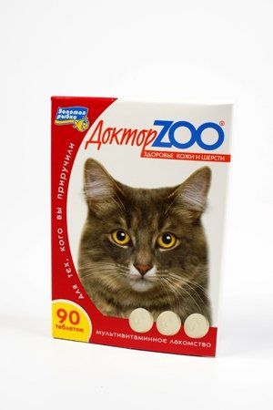 Мультивитаминное лакомство Доктор ZOO Здоровье кожи и шерсти, Биотин для кошек (90 таб)