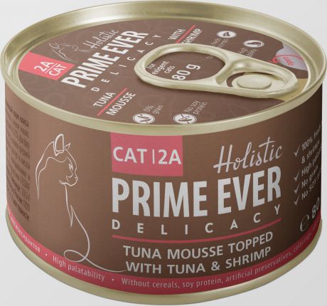 Консервы Prime Ever Delicacy Mousse для кошек (80 г, Курица с тунцом и креветками)