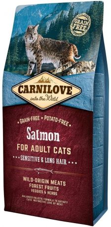 Сухой корм Brit Carnilove Sensitive&Long Hair Salmon for Adult Cats с лососем для улучшения состояния шерсти кошек (2 кг, Лосось)