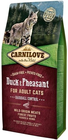 Сухой корм Brit Carnilove Hairball Control Duck & Pheasant for Adult Cats с уткой и фазаном для взрослых кошек (2 кг, Утка и фазан)