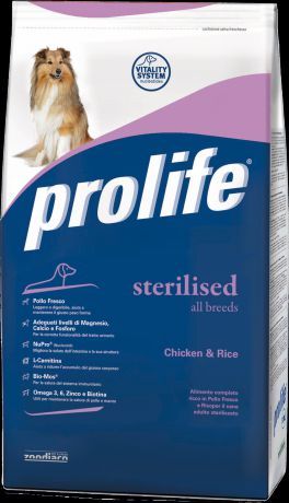 Сухой корм Prolife Sterilised All Breeds Chicken and Rice с Курицей и Рисом для взрослых стерилизованных собак (3 кг, Курица и рис)