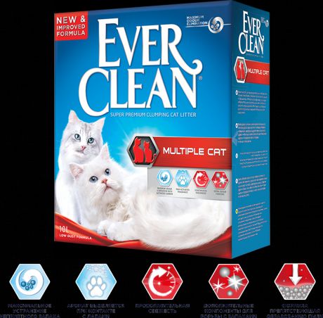 Наполнитель Ever Clean Multiple Cat для нескольких кошек (10 л, )