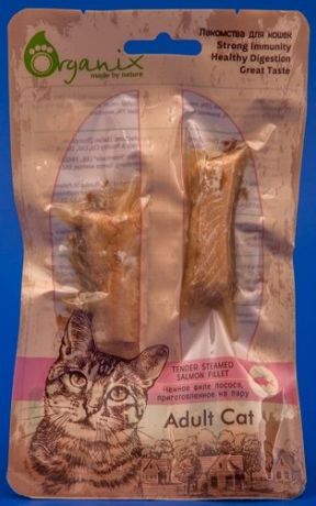 Лакомство Organix Нежное филе лосося, приготовленное на пару для кошек (25 г)